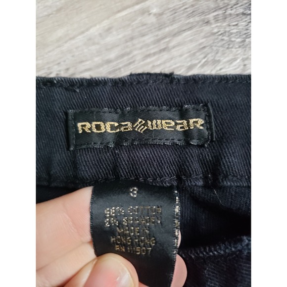 VTG Rocawear Jeans Juniors 3 Blk Pearl Studded Low Rise McBling Y2K Logo Bootcut - Picture 13 of 14
